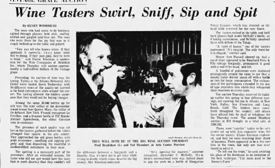 "Wine tasting: swirl, sniff, sip and spit" (1973). - 