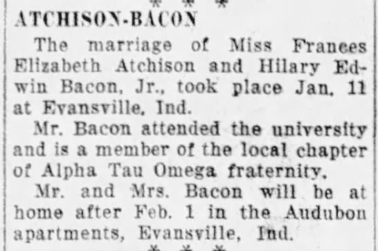 Marriage of Atchison / Bacon - 