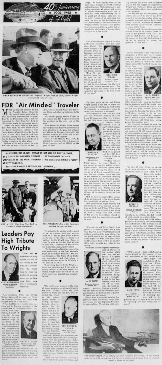 Leaders pay tribute to the Wright Brothers in 1943 - 