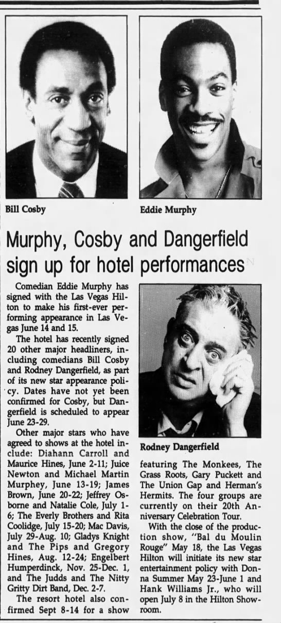 Murphy, Cosby and Dangerfield sign up for hotel performances - 
