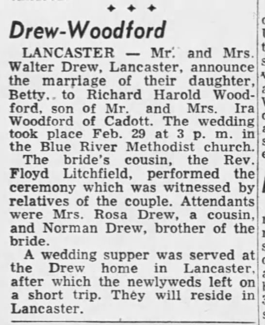 Wedding, 1952, Richard Harold Woodford and Betty Lancaster ...