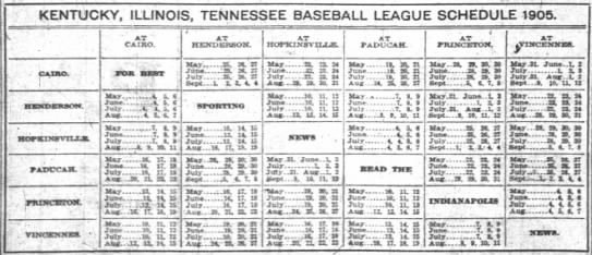 1905 Kitty League schedule - 