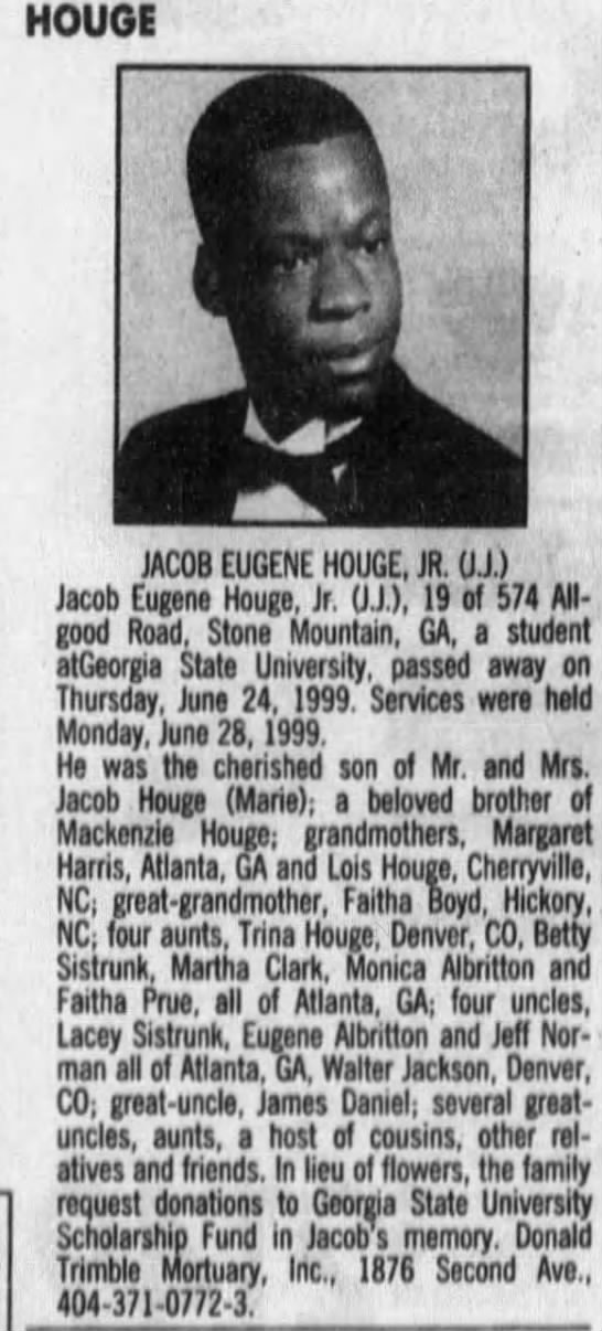 Obituary for JACOB EUGENE JR. HOUGE (Aged 19) - 