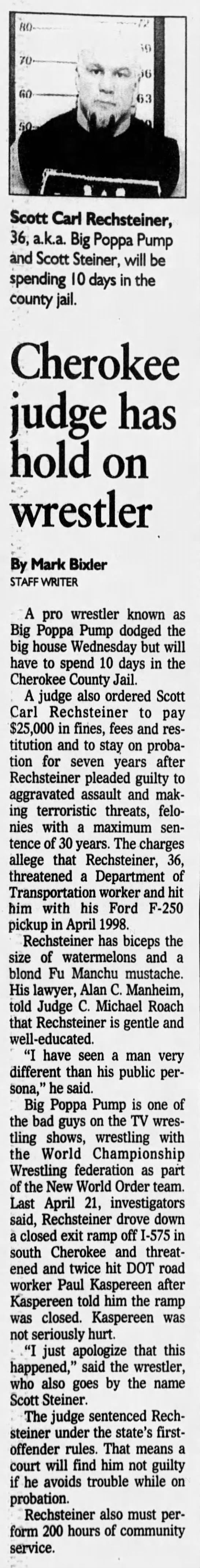 Cherokee judge has hold on wrestler [Scott Steiner] (Atlanta Constitution 3/18/1999) - 
