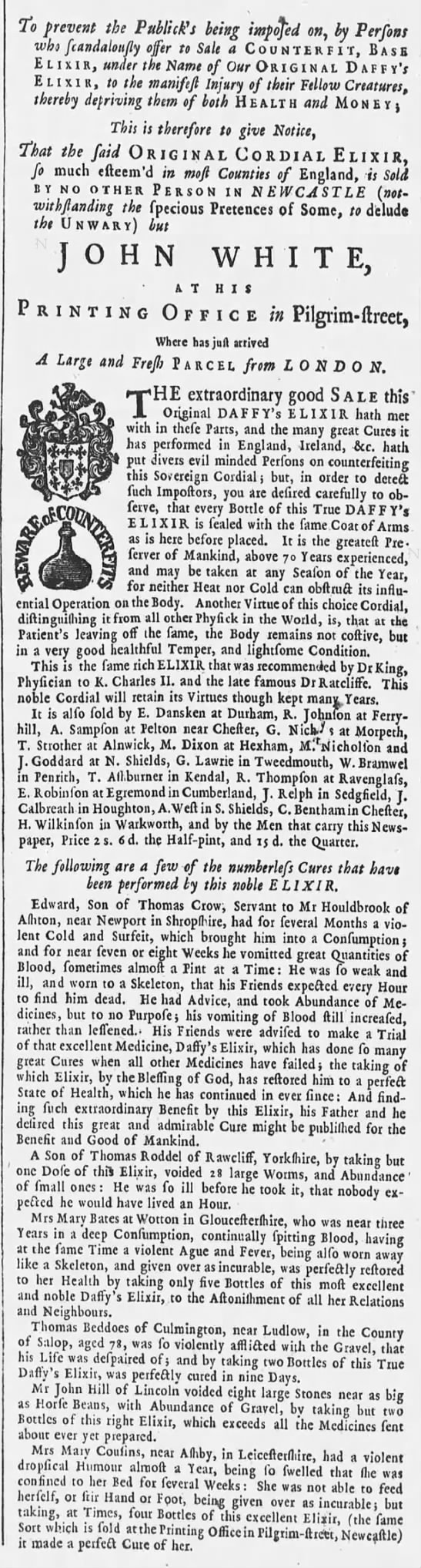 Daffy's Elixir ad (1743) - 