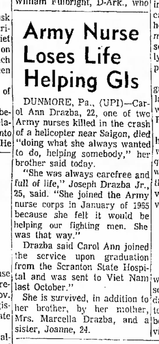 Carol Ann Drazba died in Vietnam (1966). - 