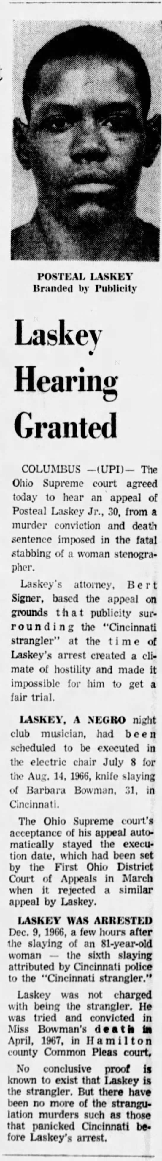 Cincinnati Strangler - Posteal Laskey - 12 Jun 1968 - 