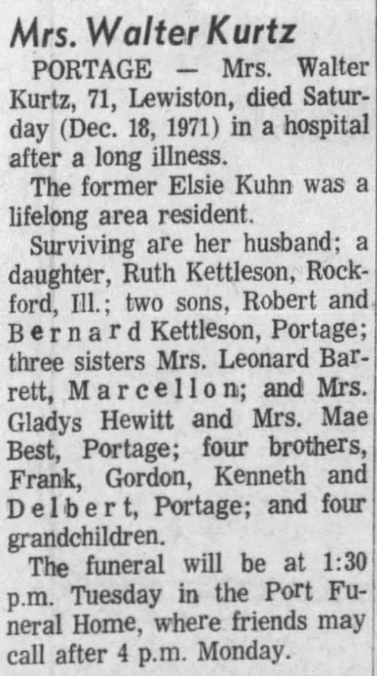 Elsie Ella Rubly Kurtz obituary - 