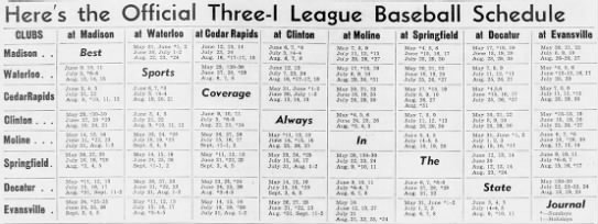1941 Three-I League schedule - 