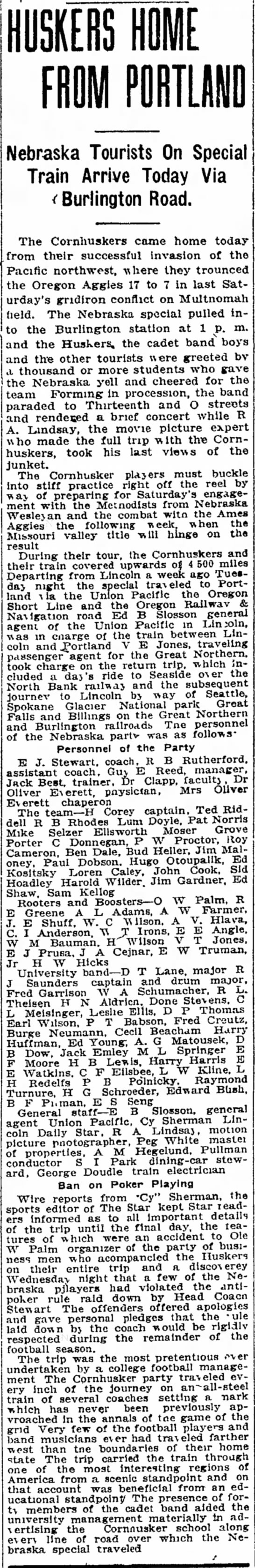 1916 Portland trip, Lincoln arrival - 