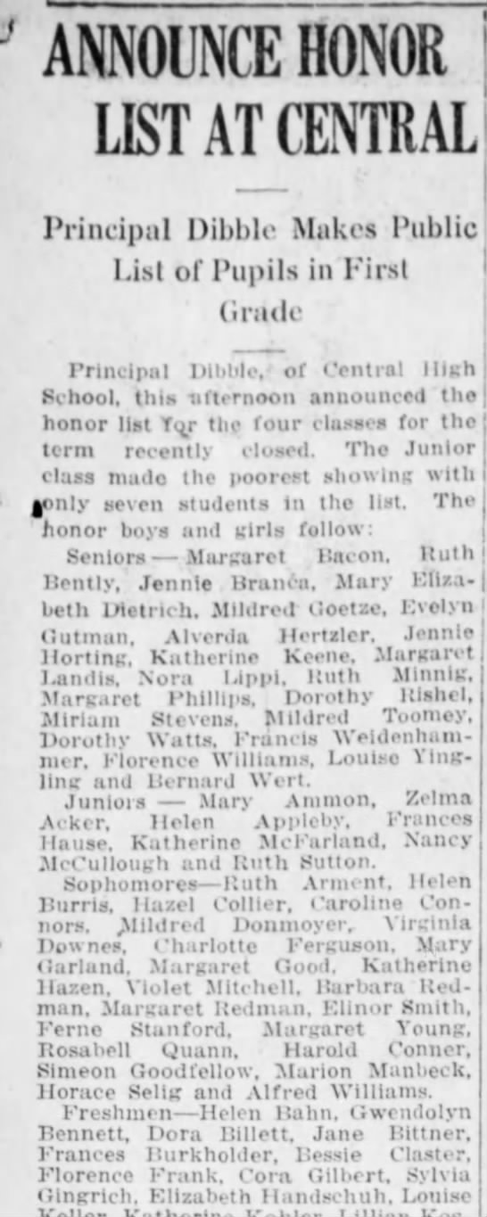 Gwendolyn Bennett Freshman at Central H.S Harrisburg, Pa 1917 - 