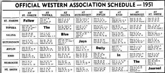 1951 Western Association schedule - 