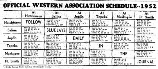 1952 Western Association schedule - 