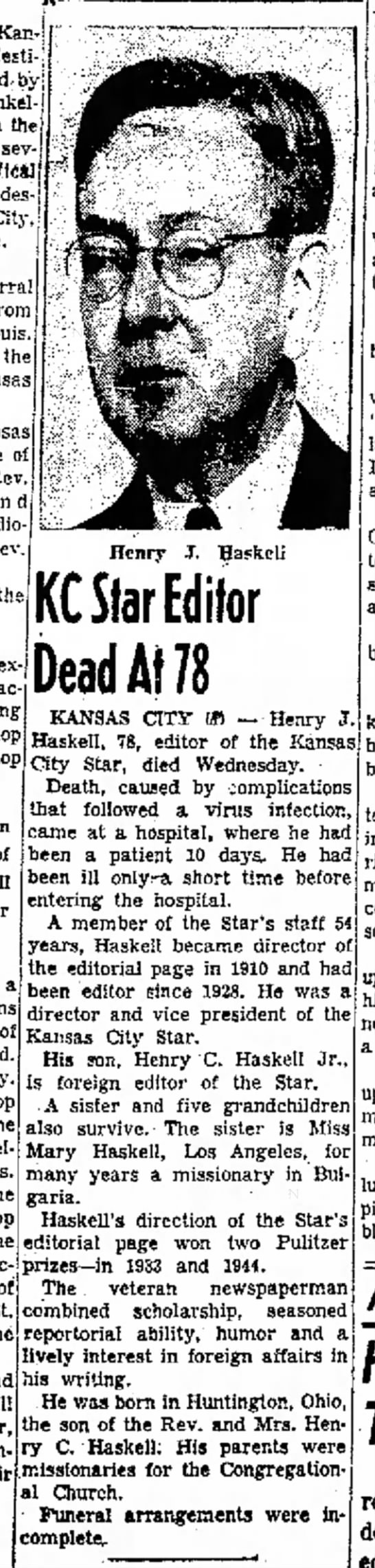 Henry J. Haskell died 1952. - 