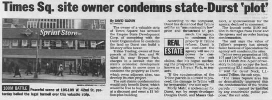 Times Sq. site owner condemns state-Durst 'plot'/David Glovin - 