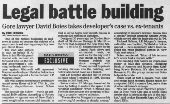 Legal battle building Gore lawyer David Boies takes developer's case vs. ex-tenants: - 