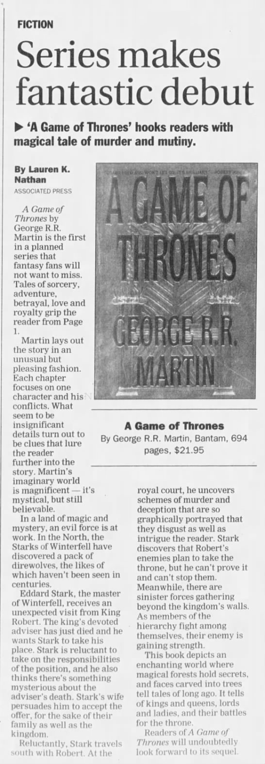 A Game of Thrones - 1996 review of series debut - 