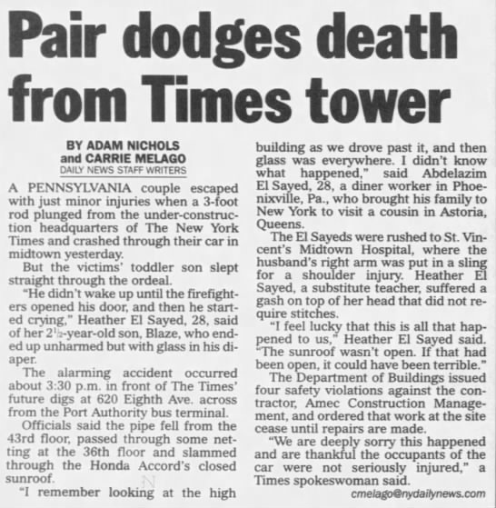 Pair Dodges Death From Times Tower/Adam Nichols - 