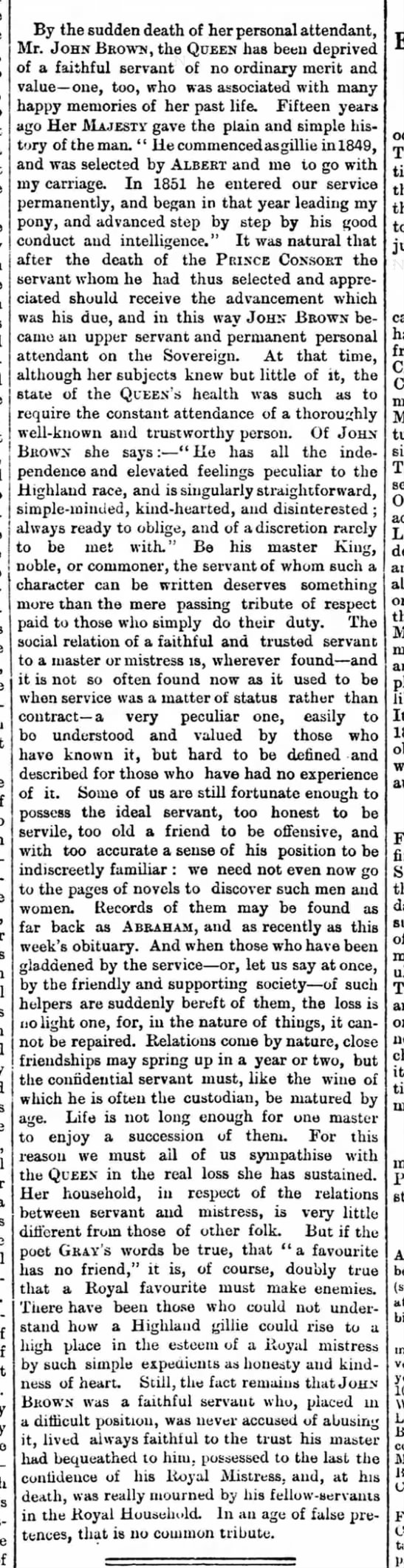 Description of Queen Victoria's close friend and attendant John Brown, after his death in 1883 - 
