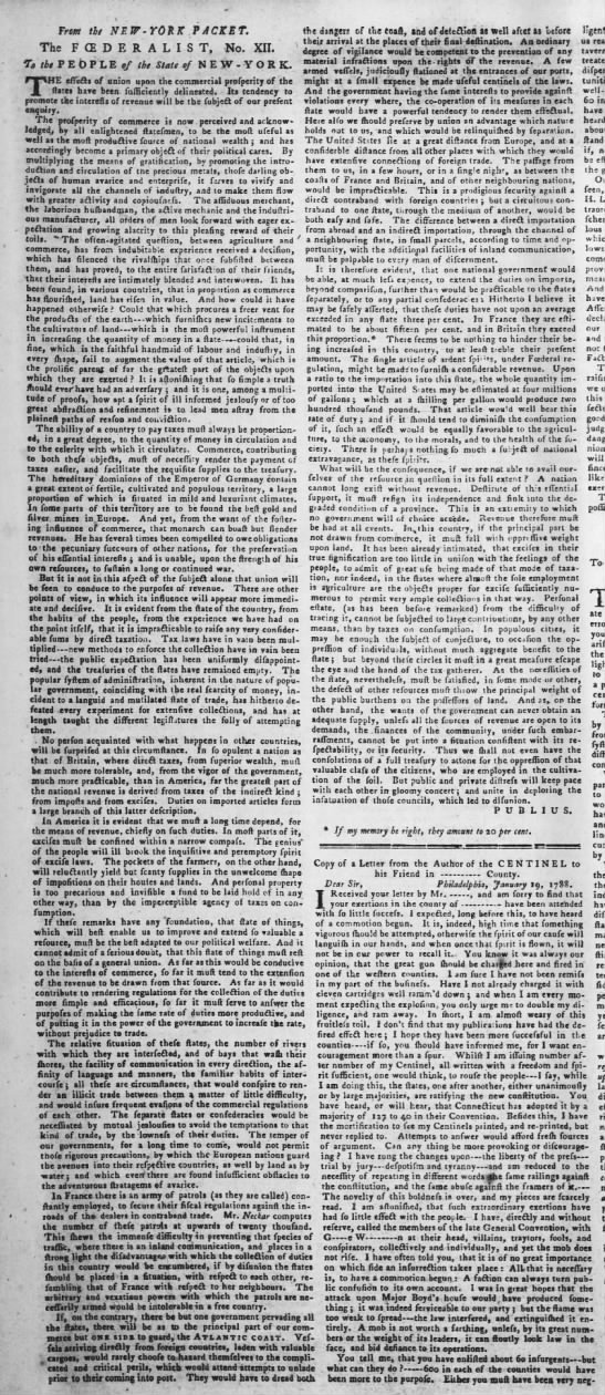 Article number 12 of the Federalist Papers, written by Alexander Hamilton - 