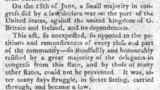 Congress declares war, June 18, 1812 - 