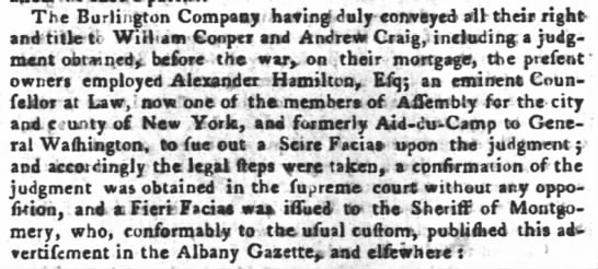Excerpt from a description of a case Alexander Hamilton worked on as a lawyer in New York - 