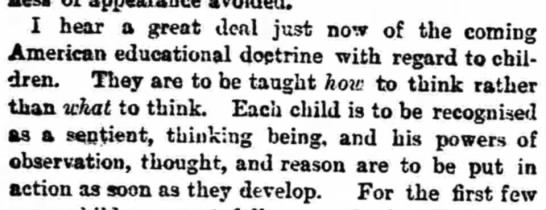 "Taught how to think, not what to think" (1894). - 