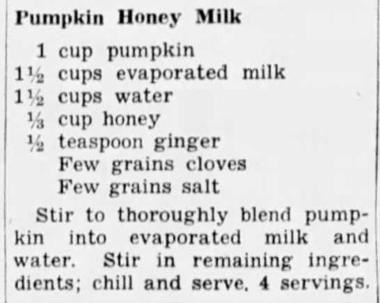 Recipe: Pumpkin Honey Milk (1942) - 