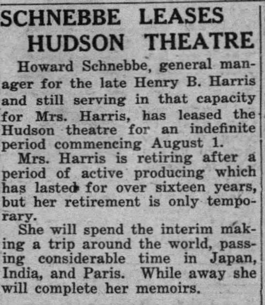 Schnebbe Leases Hudson Theatre - 