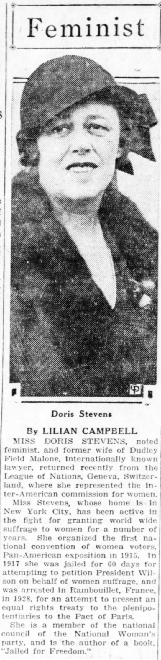 Campbell; Lilian. Feminist, Valley Morning Star, (Harlingen, Texas) 15 September 1931, p 4 - 