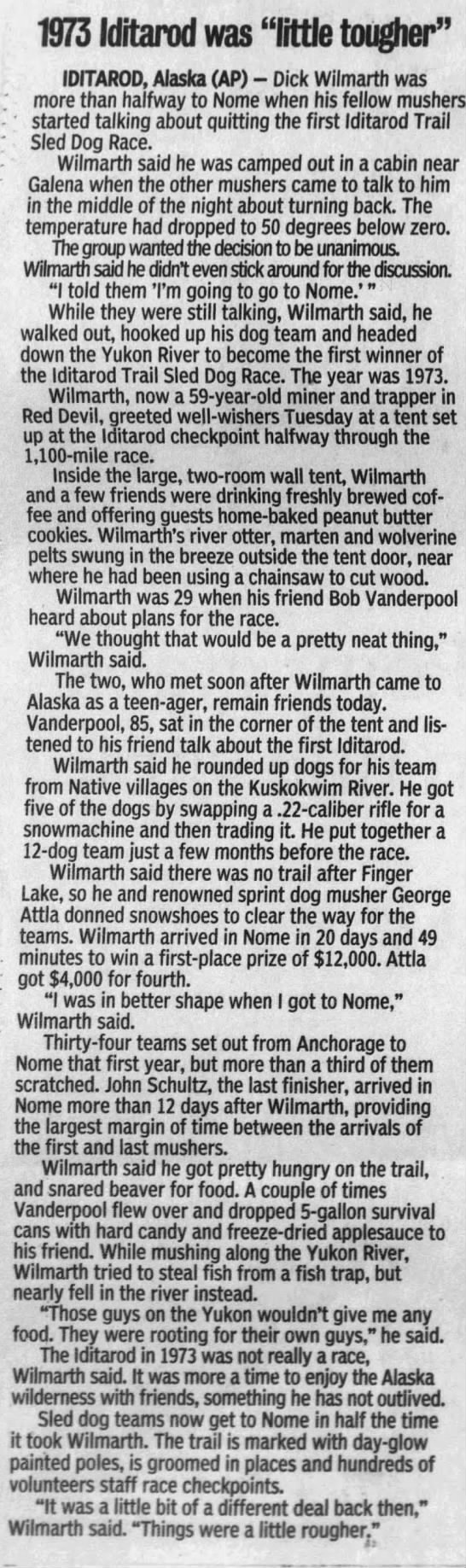 2001 interview with winner of first Iditarod - 