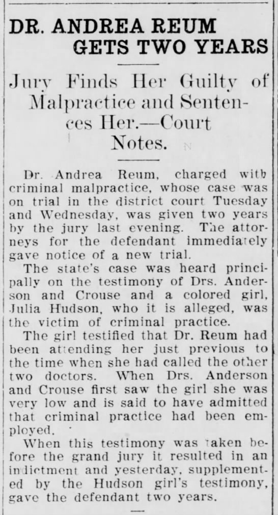 Dr. Andrea Reum Gets Two Years: Jury Finds Her Guilty of Malpractice and Sentences Her - 