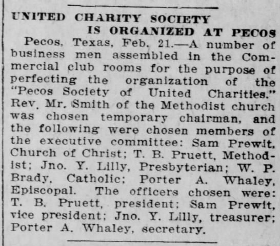 United Charity Society is Organized at Pecos - 