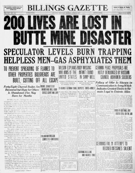 Butte Mine Disaster 1917 - 