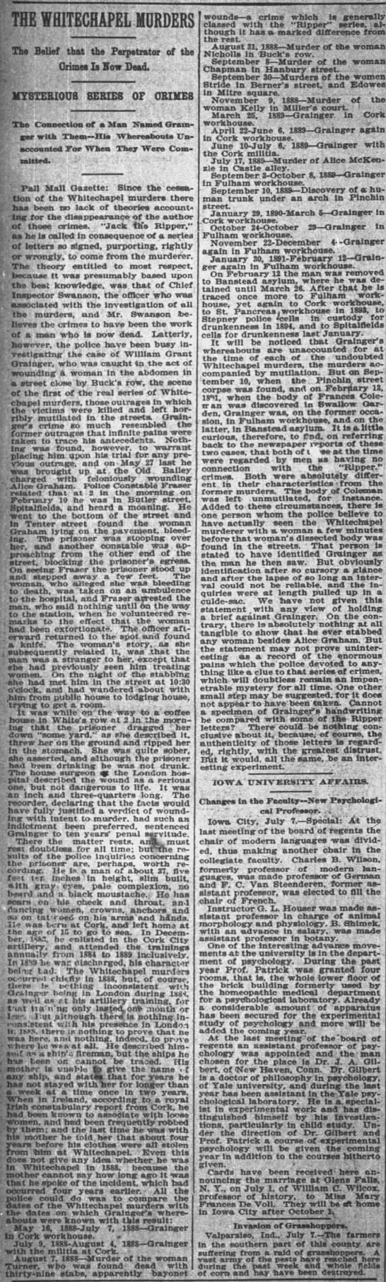 Jack the Ripper (Whitechapel Murderer) is believed to be dead, 1895 - 