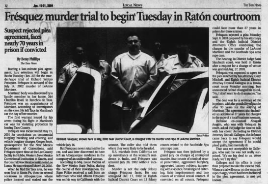 Jan. 21, 2004 SA, Fresquez murder trial to begin Tuesday in Raton courtroom, RS Fresquez, Other - 