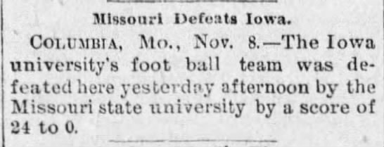Missouri defeats Iowa 24-0 on 11/8/1892 - 