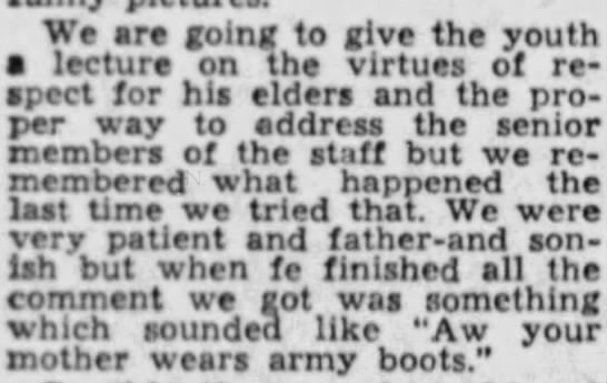 "Your mother wears army boots" in 1948. - 