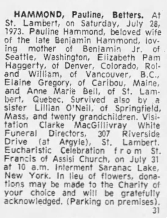 Obituary for Pauline HAMMOND Betters - 