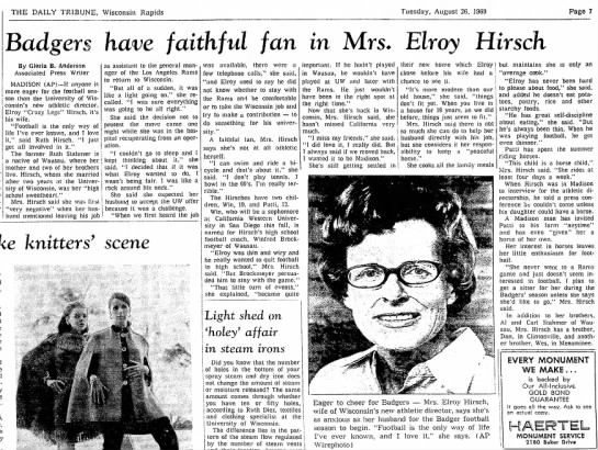 Badgers have faithful fan in Mrs. Elroy Hirsch - 