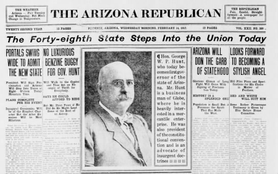 Arizona becomes the 48th state - 