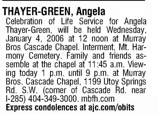 Obituary for Angela Thayer-Green - 