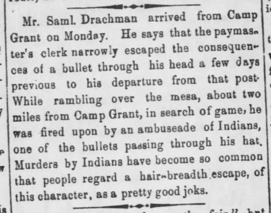Samuel Drachman narrowly escapes Indian bullet - 