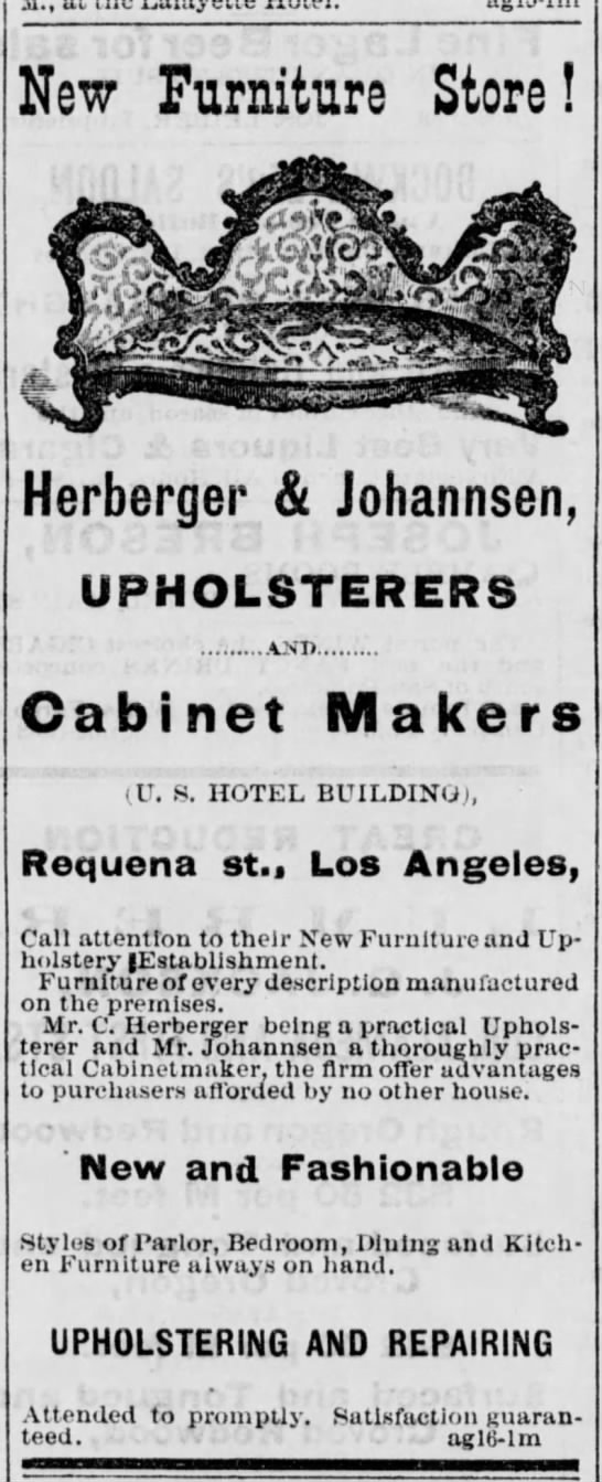First Ad For Herberger Johannsen Upholsterers Cabinet Makers