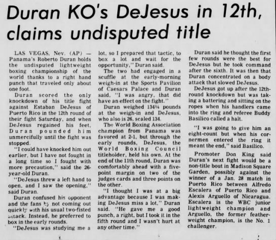Duran vs Dejesus '78 - 