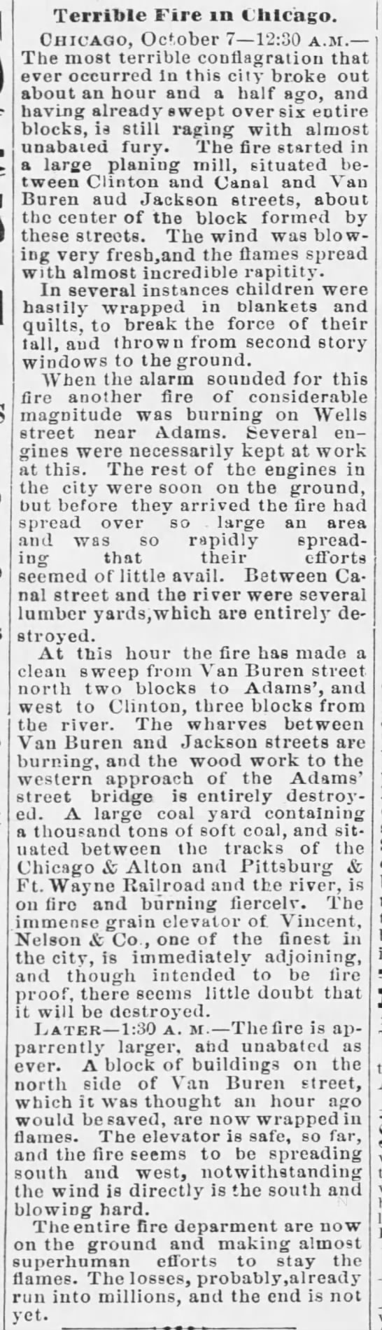 Terrible Fire in Chicago 1871 - 