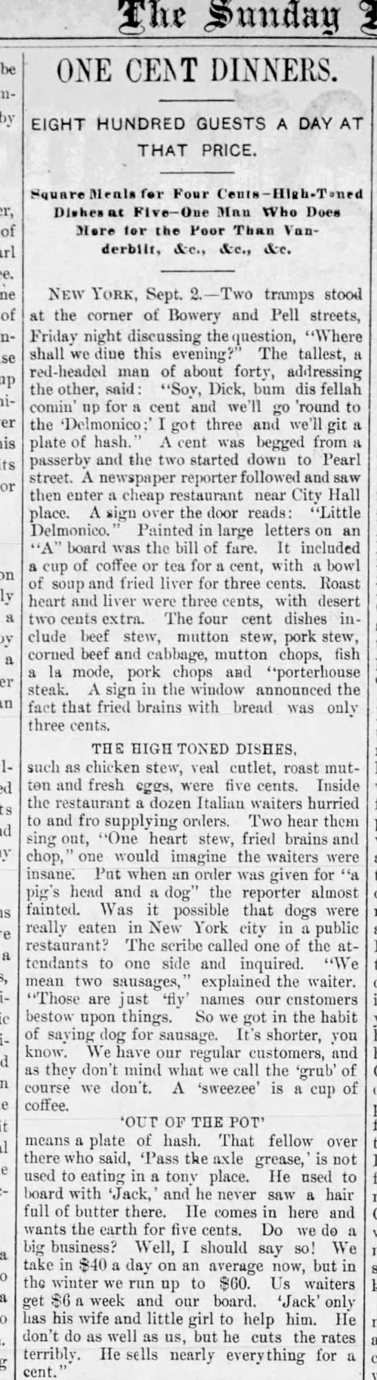 "Dog" for "sausage"--hot dog? (1885). - 
