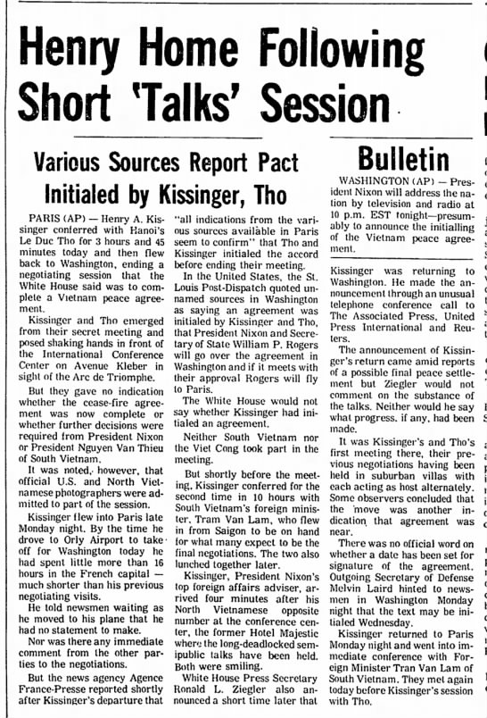 Kissinger and Le Duc Tho finalize peace agreement - 