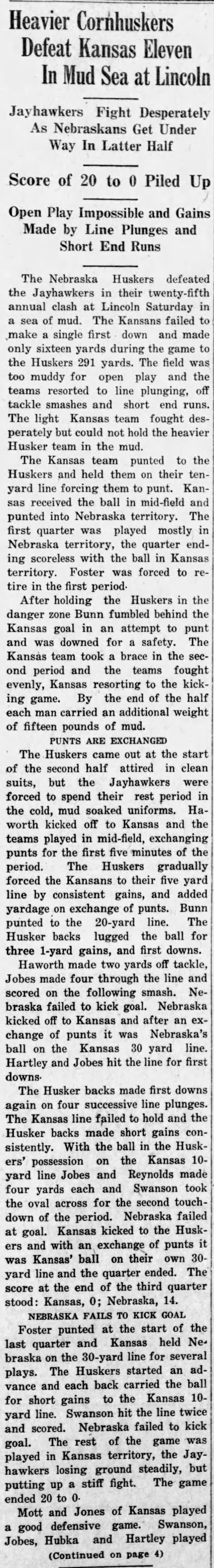 1918 Nebraska vs Kansas football, KU Daily1 - 