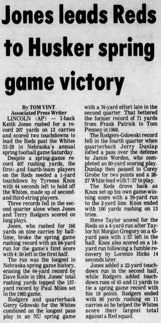 1987 Nebraska spring game AP - 